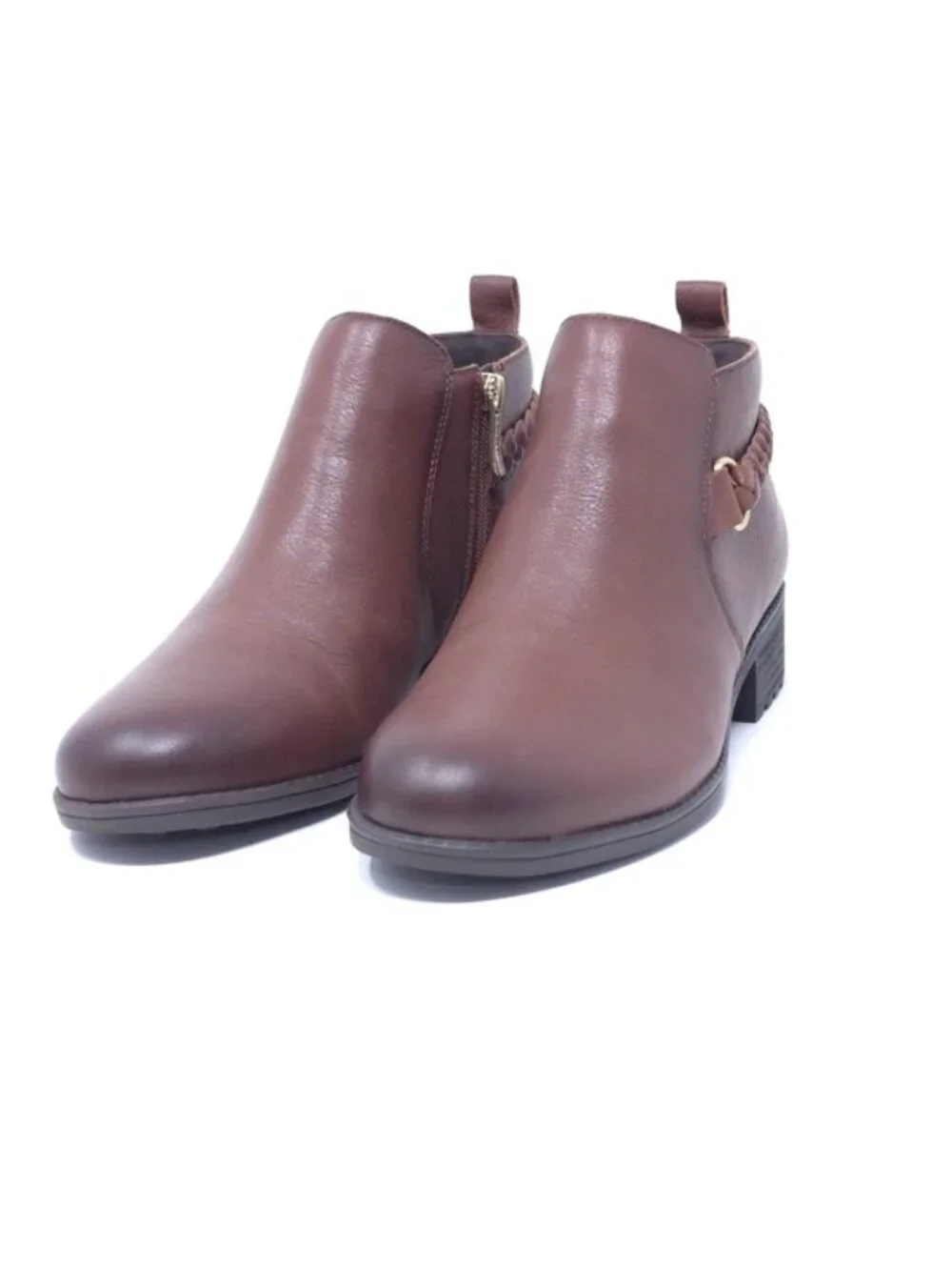 Easy Spirit Roslyn 210 Ankle Boots Brown Memory Foam Side Zip Size 11M